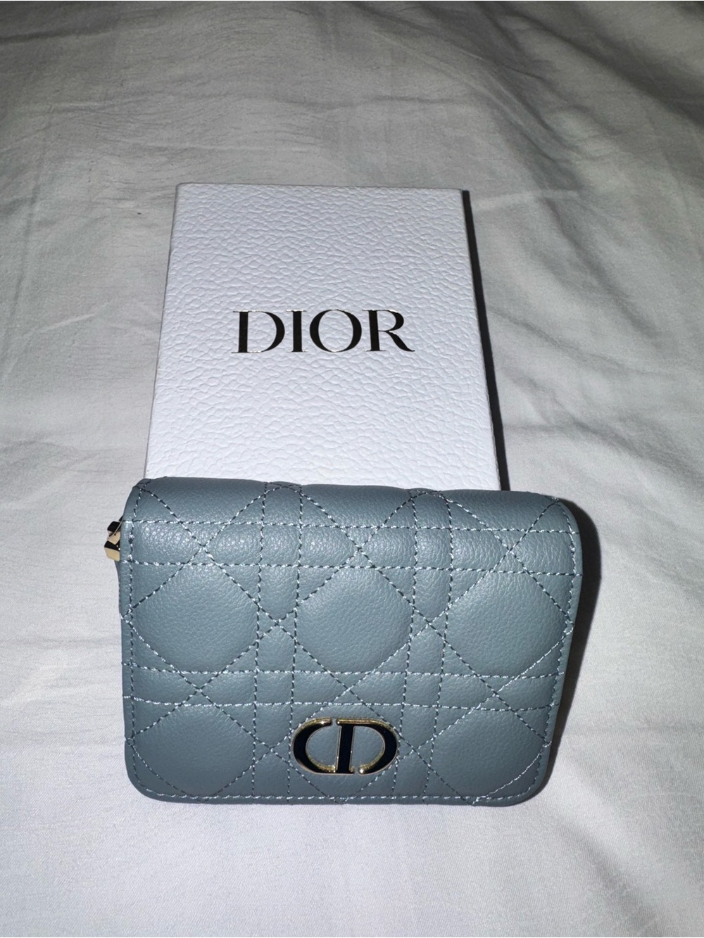 Dior Gray-Blue Quilted Leather Compact Wallet